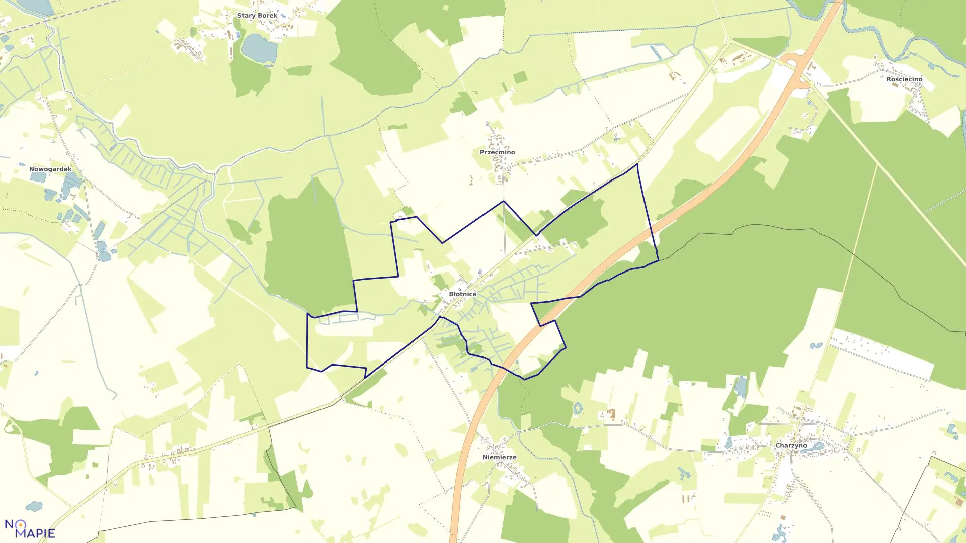 Mapa obrębu Błotnica w gminie Kołobrzeg