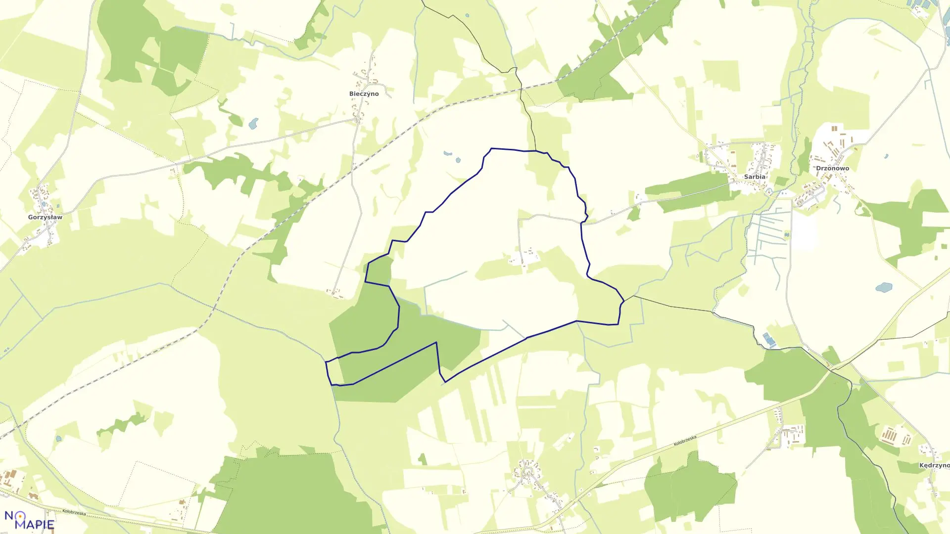 Mapa obrębu Samowo w gminie Kołobrzeg