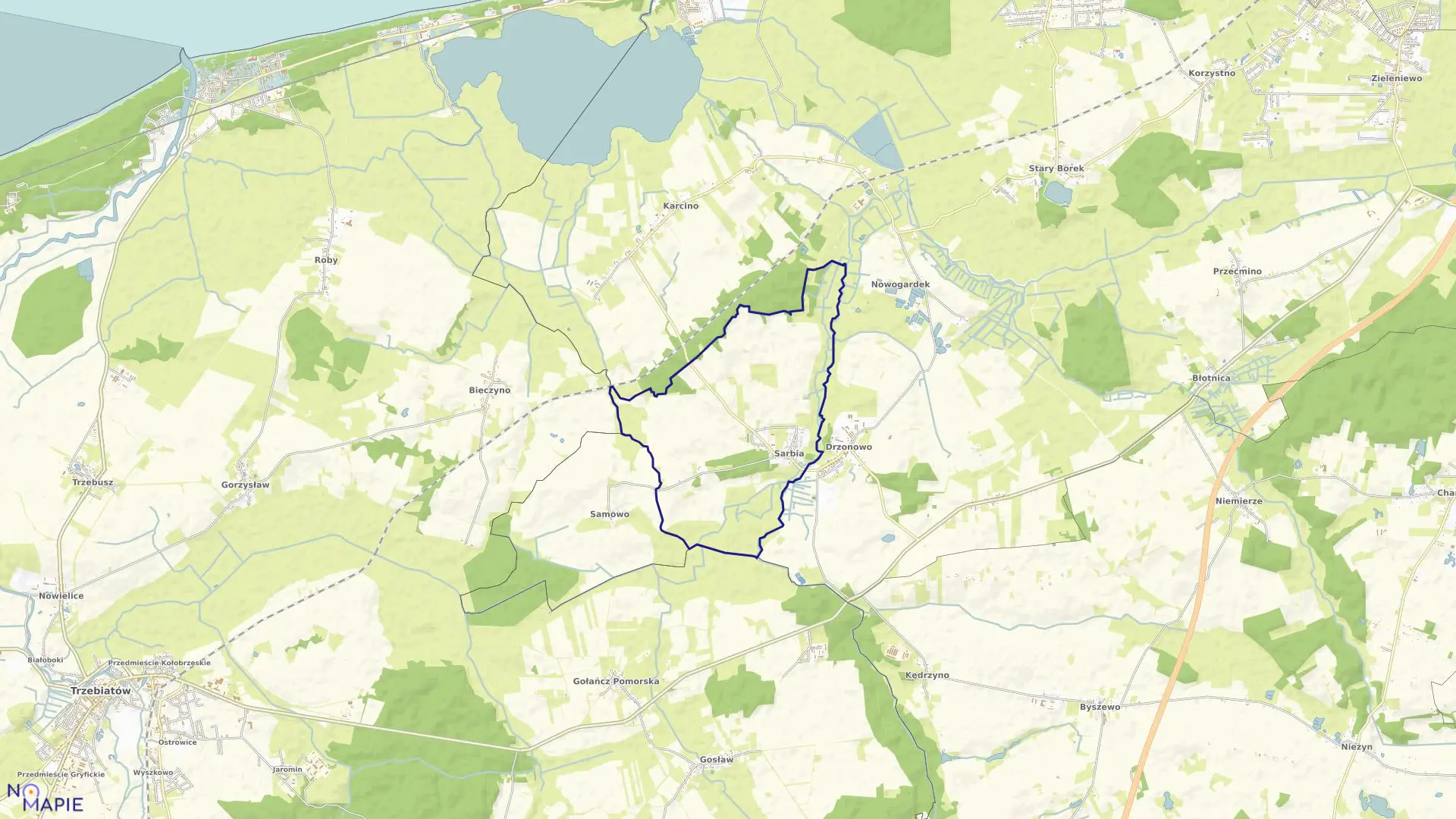 Mapa obrębu Sarbia w gminie Kołobrzeg