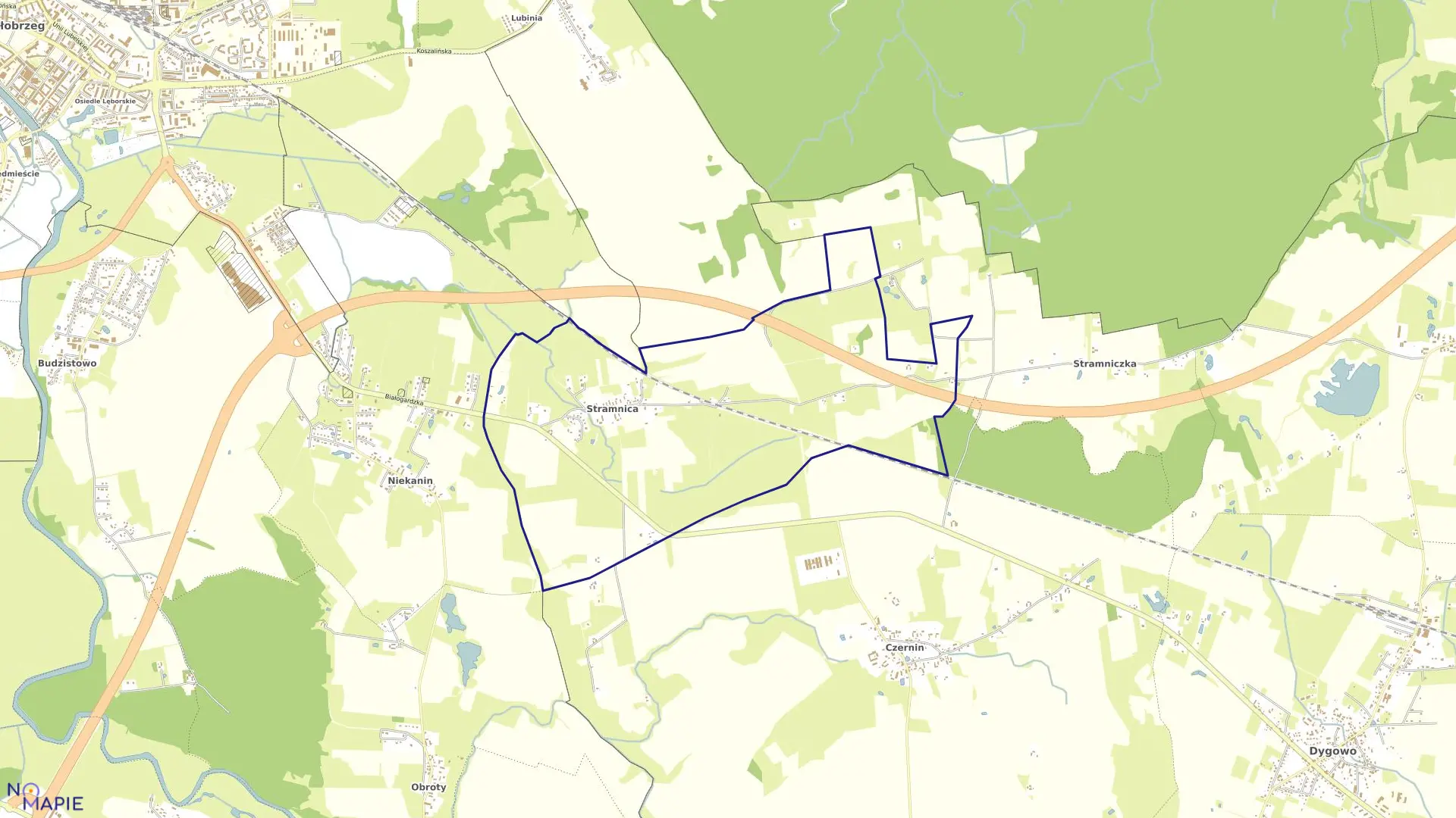 Mapa obrębu Stramnica w gminie Kołobrzeg